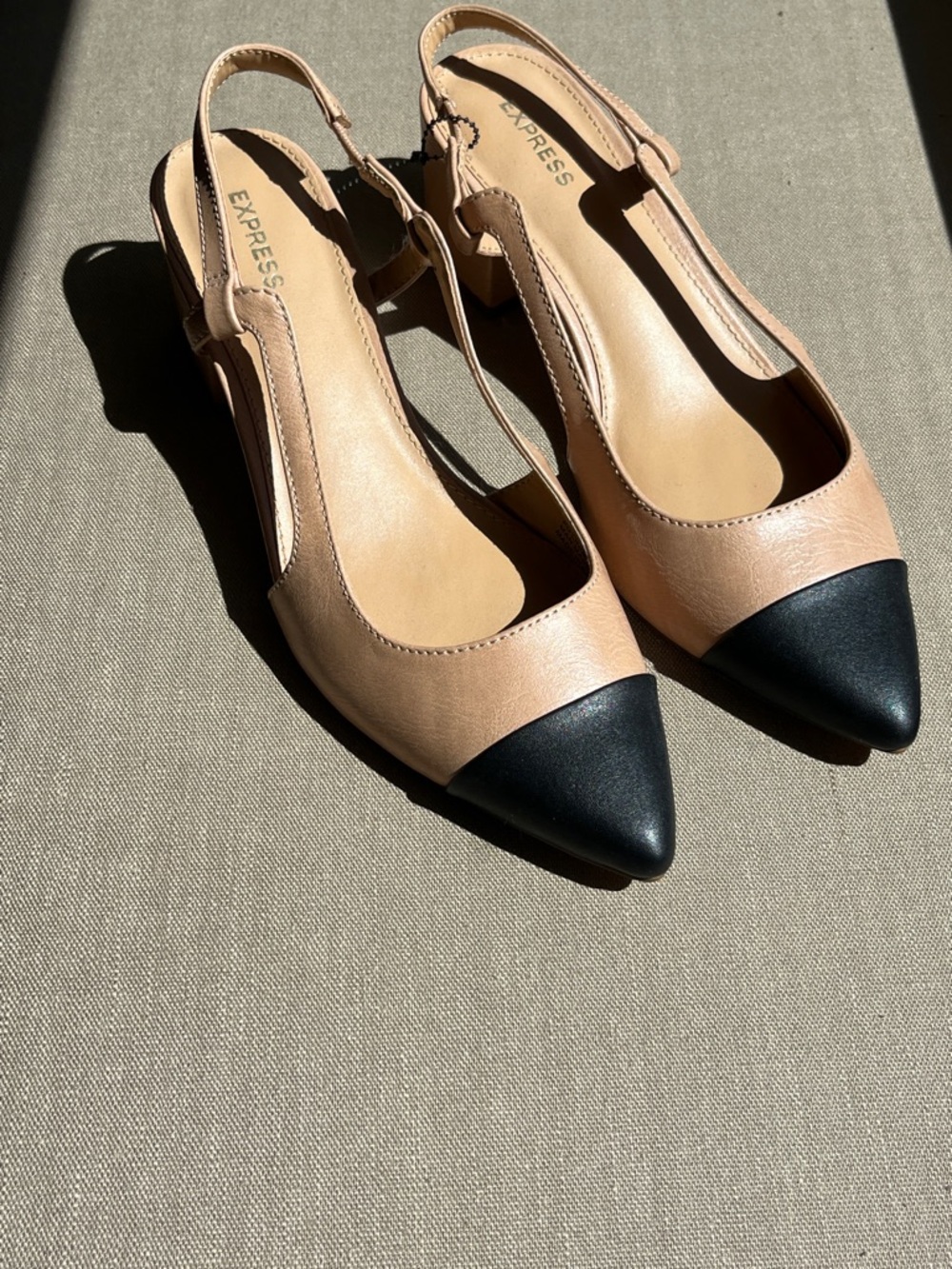 Express Two-Tone Pointed Toe Slingback Spectator Pumps - Tan & Black 8